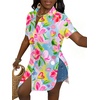 image:imageLYANER Womens Sexy Collar Neck Short Sleeve Button Down Long Shirt Slit Hem Blouse High Low TopFloral Multicolored