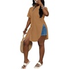 image:imageLYANER Womens Sexy Collar Neck Short Sleeve Button Down Long Shirt Slit Hem Blouse High Low TopKhaki