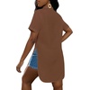 image:imageLYANER Womens Sexy Collar Neck Short Sleeve Button Down Long Shirt Slit Hem Blouse High Low TopLight Brown