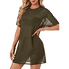 image:imageLYANER Womens Sheer Mesh Short Sleeve Tops Sexy See Through Oversized Shirt Dress Cover Ups TunicArmy Green