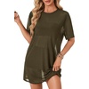 image:imageLYANER Womens Sheer Mesh Short Sleeve Tops Sexy See Through Oversized Shirt Dress Cover Ups TunicArmy Green