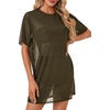 image:imageLYANER Womens Sheer Mesh Short Sleeve Tops Sexy See Through Oversized Shirt Dress Cover Ups TunicArmy Green