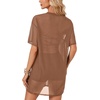 image:imageLYANER Womens Sheer Mesh Short Sleeve Tops Sexy See Through Oversized Shirt Dress Cover Ups TunicBrown