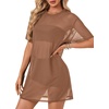 image:imageLYANER Womens Sheer Mesh Short Sleeve Tops Sexy See Through Oversized Shirt Dress Cover Ups TunicBrown