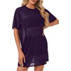 image:imageLYANER Womens Sheer Mesh Short Sleeve Tops Sexy See Through Oversized Shirt Dress Cover Ups TunicDark Purple01