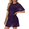 image:imageLYANER Womens Sheer Mesh Short Sleeve Tops Sexy See Through Oversized Shirt Dress Cover Ups TunicDark Purple01