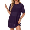 image:imageLYANER Womens Sheer Mesh Short Sleeve Tops Sexy See Through Oversized Shirt Dress Cover Ups TunicDark Purple01