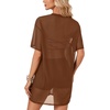 image:imageLYANER Womens Sheer Mesh Short Sleeve Tops Sexy See Through Oversized Shirt Dress Cover Ups TunicLight Caramel