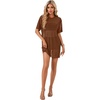 image:imageLYANER Womens Sheer Mesh Short Sleeve Tops Sexy See Through Oversized Shirt Dress Cover Ups TunicLight Caramel