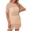 image:imageLYANER Womens Sheer Mesh Short Sleeve Tops Sexy See Through Oversized Shirt Dress Cover Ups TunicPink Apricot