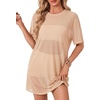 image:imageLYANER Womens Sheer Mesh Short Sleeve Tops Sexy See Through Oversized Shirt Dress Cover Ups TunicPink Apricot
