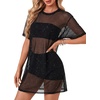 image:imageLYANER Womens Sheer Mesh Short Sleeve Tops Sexy See Through Oversized Shirt Dress Cover Ups TunicPure Black