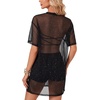 image:imageLYANER Womens Sheer Mesh Short Sleeve Tops Sexy See Through Oversized Shirt Dress Cover Ups TunicPure Black