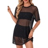 image:imageLYANER Womens Sheer Mesh Short Sleeve Tops Sexy See Through Oversized Shirt Dress Cover Ups TunicPure Black