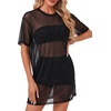 image:imageLYANER Womens Sheer Mesh Short Sleeve Tops Sexy See Through Oversized Shirt Dress Cover Ups TunicPure Black
