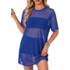 image:imageLYANER Womens Sheer Mesh Short Sleeve Tops Sexy See Through Oversized Shirt Dress Cover Ups TunicRoyal Blue