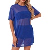 image:imageLYANER Womens Sheer Mesh Short Sleeve Tops Sexy See Through Oversized Shirt Dress Cover Ups TunicRoyal Blue
