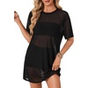image:imageLYANER Womens Sheer Mesh Short Sleeve Tops Sexy See Through Oversized Shirt Dress Cover Ups TunicSolid Black