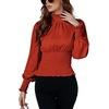 image:imageLYANER Womens Shirred Frill Mock Neck Smocked Puff Long Sleeve Blouse TopDark Orange
