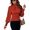 image:imageLYANER Womens Shirred Frill Mock Neck Smocked Puff Long Sleeve Blouse TopDark Orange