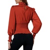 image:imageLYANER Womens Shirred Frill Mock Neck Smocked Puff Long Sleeve Blouse TopDark Orange