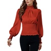 image:imageLYANER Womens Shirred Frill Mock Neck Smocked Puff Long Sleeve Blouse TopDark Orange