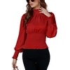 image:imageLYANER Womens Shirred Frill Mock Neck Smocked Puff Long Sleeve Blouse TopRed