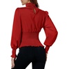 image:imageLYANER Womens Shirred Frill Mock Neck Smocked Puff Long Sleeve Blouse TopRed