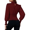 image:imageLYANER Womens Shirred Frill Mock Neck Smocked Puff Long Sleeve Blouse TopWine Red