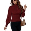 image:imageLYANER Womens Shirred Frill Mock Neck Smocked Puff Long Sleeve Blouse TopWine Red