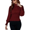 image:imageLYANER Womens Shirred Frill Mock Neck Smocked Puff Long Sleeve Blouse TopWine Red