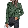 image:imageLYANER Womens Shirred Mock Neck Flounce Long Sleeve Fall Blouse Pullover Shirt TopPrinted Green