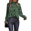 image:imageLYANER Womens Shirred Mock Neck Flounce Long Sleeve Fall Blouse Pullover Shirt TopPrinted Green