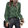 image:imageLYANER Womens Shirred Mock Neck Flounce Long Sleeve Fall Blouse Pullover Shirt TopPrinted Green