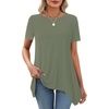 image:imageLYANER Womens Short Sleeve Blouse Crewneck Casual Asymmetrical Irregular Hem Tunic TopsArmy Green