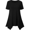 image:imageLYANER Womens Short Sleeve Blouse Crewneck Casual Asymmetrical Irregular Hem Tunic TopsBlack