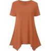 image:imageLYANER Womens Short Sleeve Blouse Crewneck Casual Asymmetrical Irregular Hem Tunic TopsCaramel
