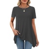 image:imageLYANER Womens Short Sleeve Blouse Crewneck Casual Asymmetrical Irregular Hem Tunic TopsDark Grey