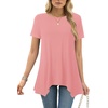 image:imageLYANER Womens Short Sleeve Blouse Crewneck Casual Asymmetrical Irregular Hem Tunic TopsDark Pink