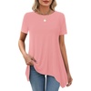 image:imageLYANER Womens Short Sleeve Blouse Crewneck Casual Asymmetrical Irregular Hem Tunic TopsDark Pink