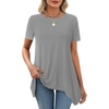 image:imageLYANER Womens Short Sleeve Blouse Crewneck Casual Asymmetrical Irregular Hem Tunic TopsGray
