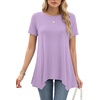image:imageLYANER Womens Short Sleeve Blouse Crewneck Casual Asymmetrical Irregular Hem Tunic TopsLight Purple