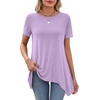 image:imageLYANER Womens Short Sleeve Blouse Crewneck Casual Asymmetrical Irregular Hem Tunic TopsLight Purple