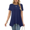 image:imageLYANER Womens Short Sleeve Blouse Crewneck Casual Asymmetrical Irregular Hem Tunic TopsNavy Blue