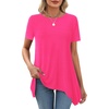 image:imageLYANER Womens Short Sleeve Blouse Crewneck Casual Asymmetrical Irregular Hem Tunic TopsRose Red