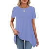 image:imageLYANER Womens Short Sleeve Blouse Crewneck Casual Asymmetrical Irregular Hem Tunic TopsSky Blue