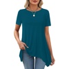 image:imageLYANER Womens Short Sleeve Blouse Crewneck Casual Asymmetrical Irregular Hem Tunic TopsTeal Blue