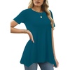 image:imageLYANER Womens Short Sleeve Blouse Crewneck Casual Asymmetrical Irregular Hem Tunic TopsTeal Blue