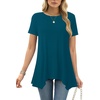 image:imageLYANER Womens Short Sleeve Blouse Crewneck Casual Asymmetrical Irregular Hem Tunic TopsTeal Blue
