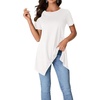 image:imageLYANER Womens Short Sleeve Blouse Crewneck Casual Asymmetrical Irregular Hem Tunic TopsWhite
